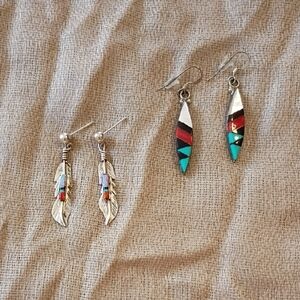 Colorful Feather and Teardrop Earrings Set
